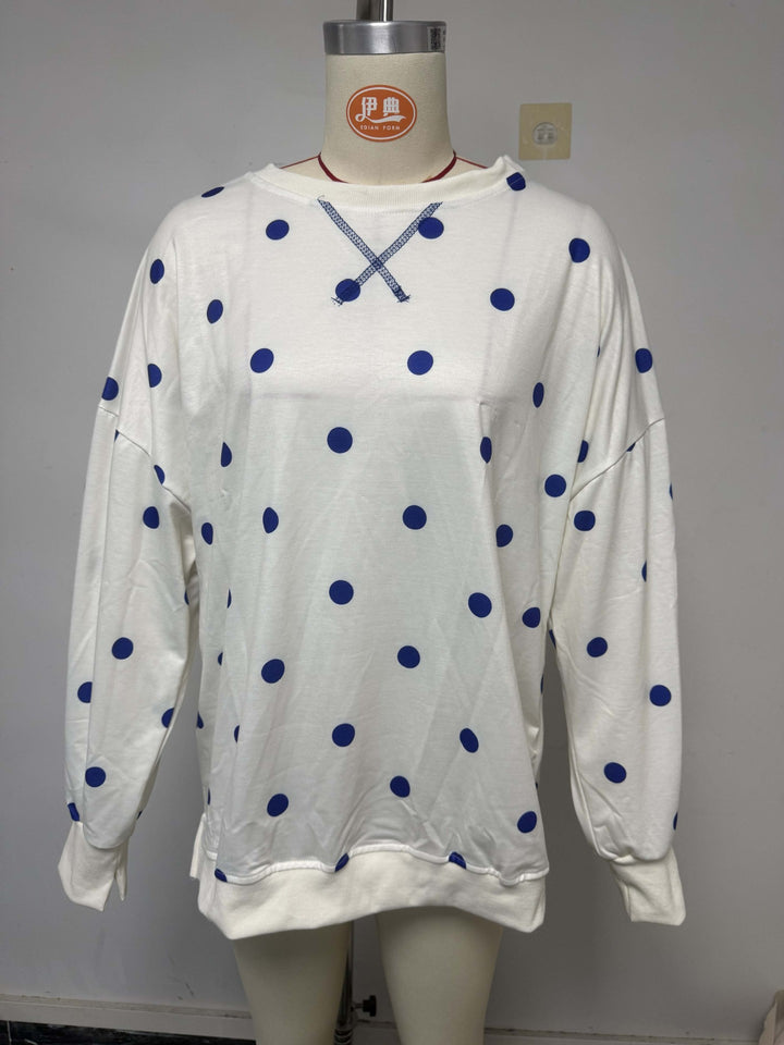 Damen Oversize-Sweatshirt mit Puffärmeln, Polka-Dots und Seitenschlitzen Drune