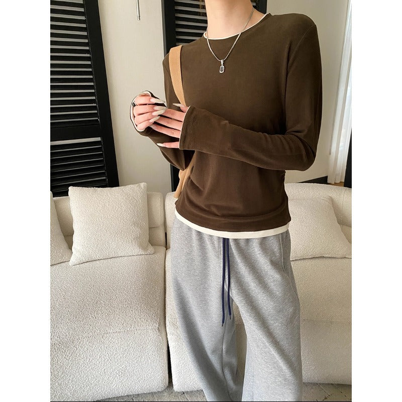 Damen lässiger Langarmshirt aus hochwertiger Baumwolle Drune