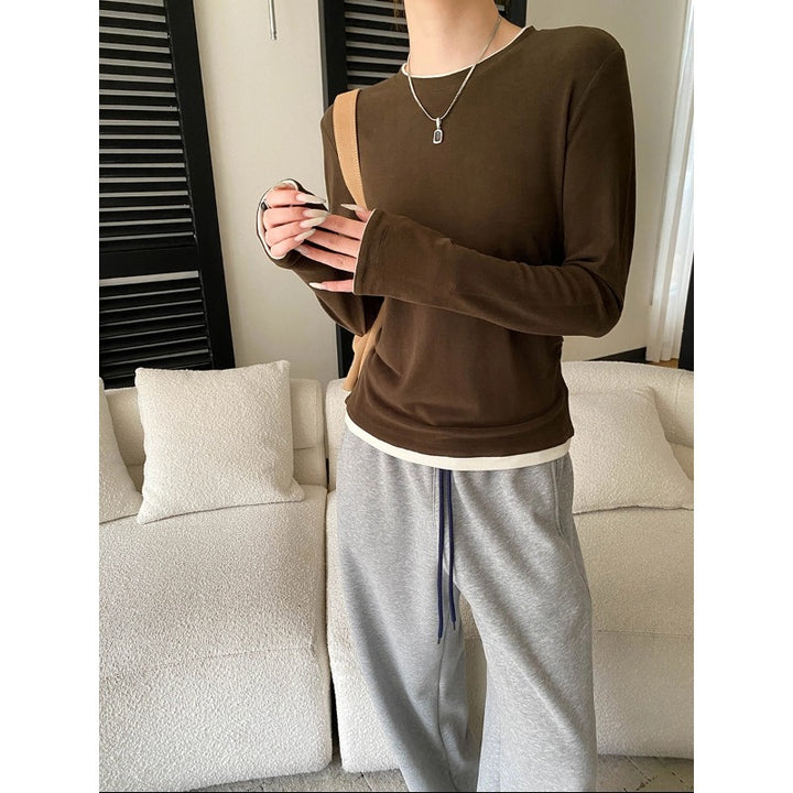 Damen lässiger Langarmshirt aus hochwertiger Baumwolle Drune