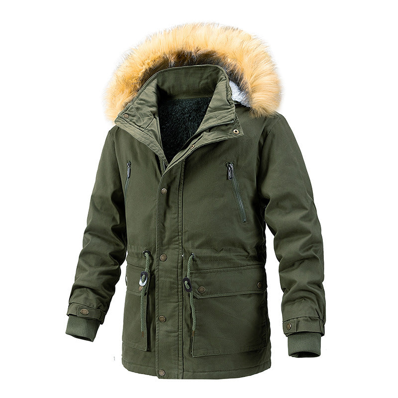 Herren Winterschutz-Parka mit wärmendem Teddyfutter abnehmbarer Kunstfellkapuze und verstärkten Utility-Taschen Drune