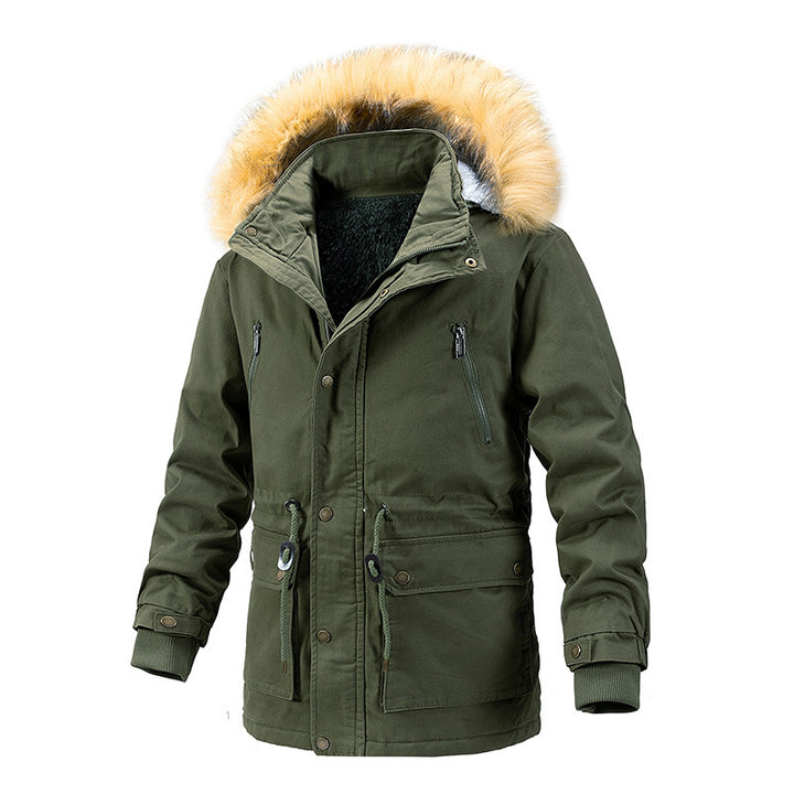 Herren Winterschutz-Parka mit wärmendem Teddyfutter abnehmbarer Kunstfellkapuze und verstärkten Utility-Taschen Drune