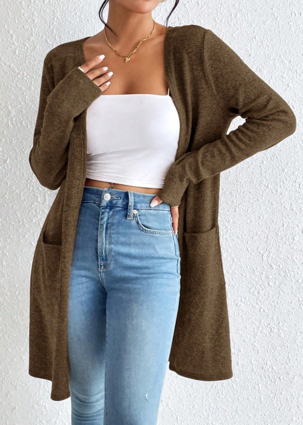 Damen nan offener Longcardigan mit aufgesetzten Taschen und weichem Feinstrick Drune