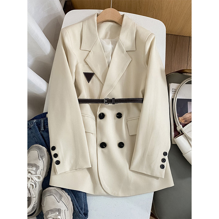 Damen Modischer Doppelreiher Blazer mit Taillengürtel Drune