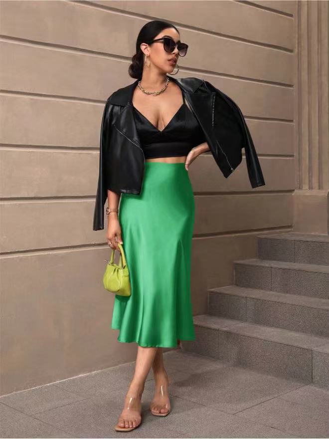 Damen Satin Rock mit schwingendem Saum und elegantem Schnitt Drune