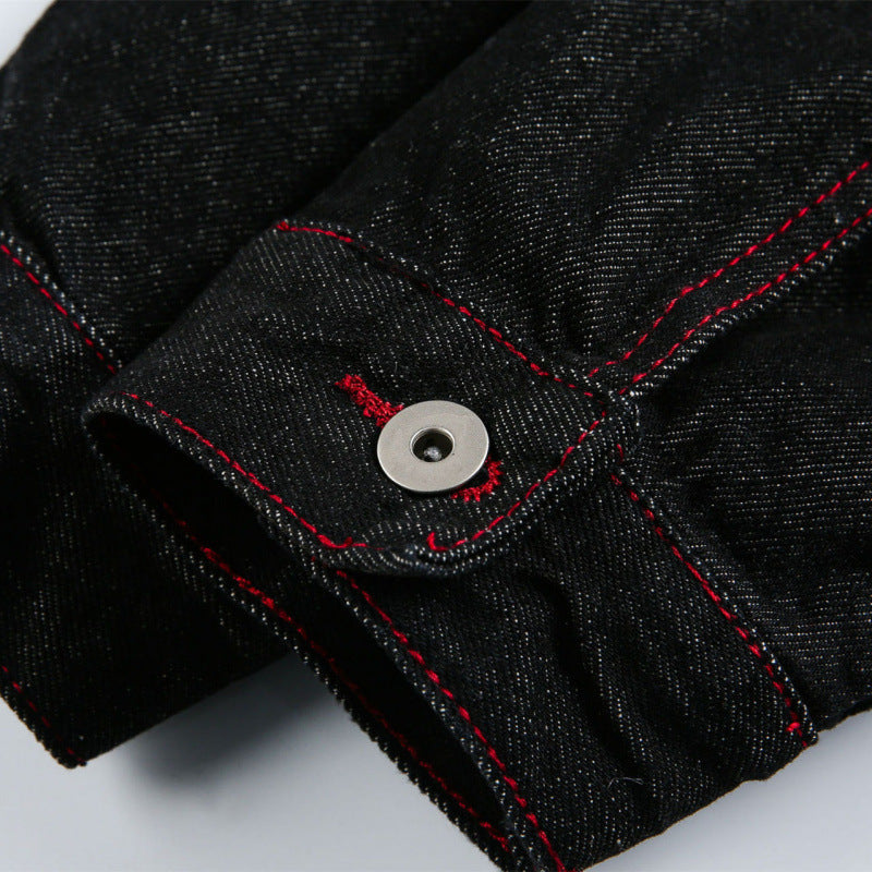 Unisex Boxy-Denimjacke mit kontrastierenden Ziernähten und Pattentaschen Drune
