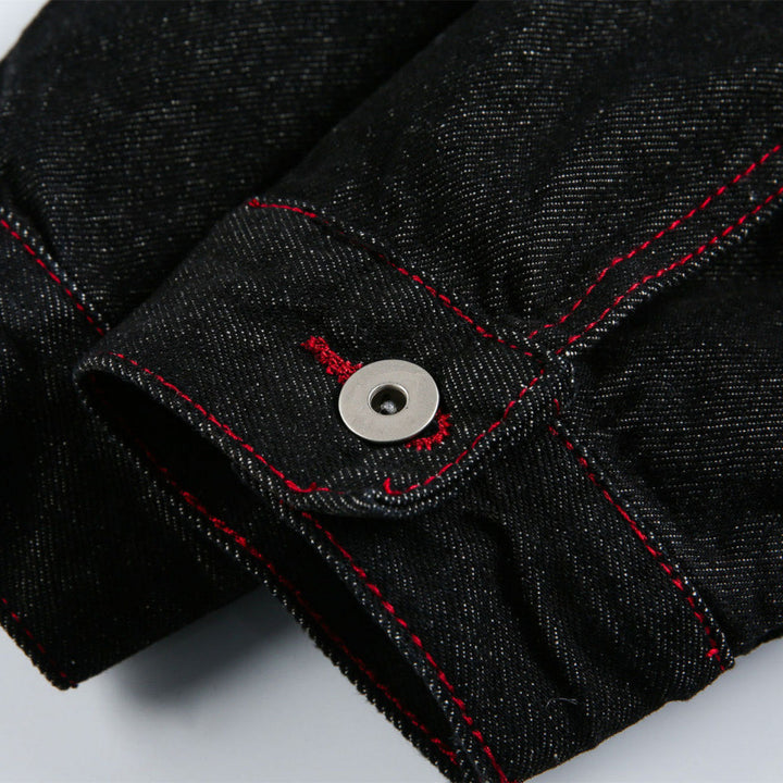 Unisex Boxy-Denimjacke mit kontrastierenden Ziernähten und Pattentaschen Drune