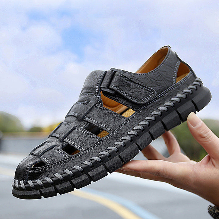 Herren Atmungsaktive Ledersandalen mit komfortablem Klettverschluss Drune