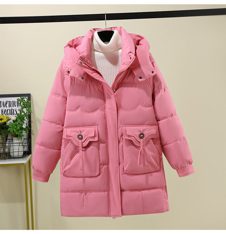 Damen Lange Pufferjacke mit praktischem Kapuzenkragen und großen Taschen Drune