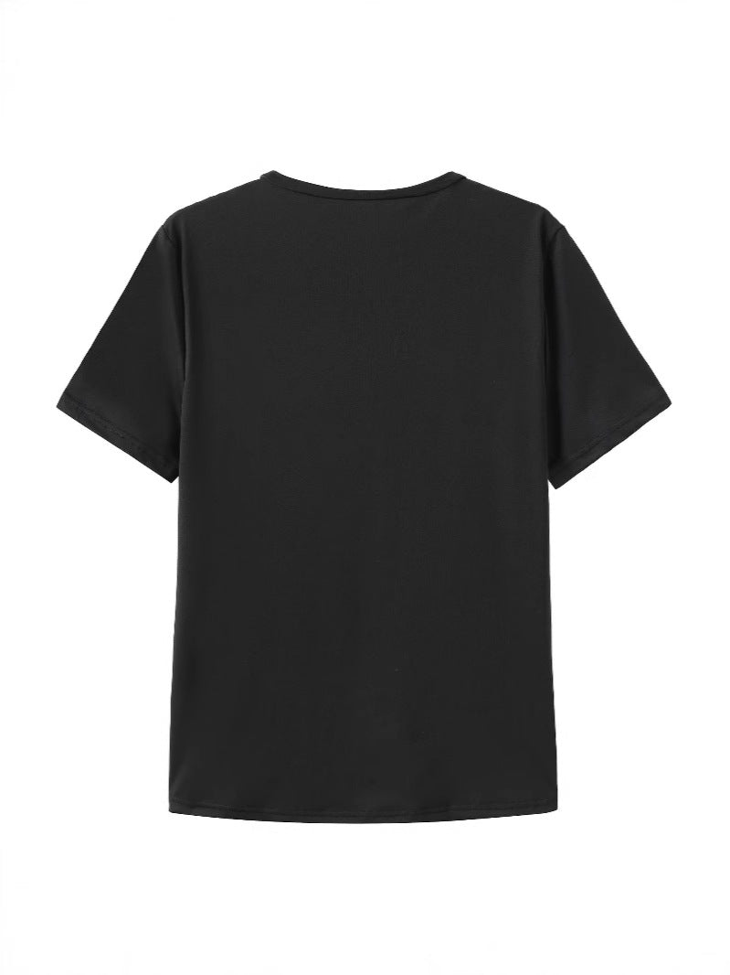 Damen T-Shirt mit künstlerischem floralem Druck und verspieltem Schriftzug Drune