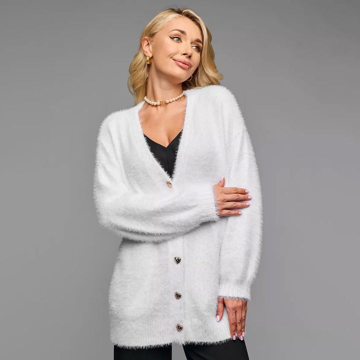 Damen Oversized Strickjacke mit Herzknöpfen und weichem Material Drune