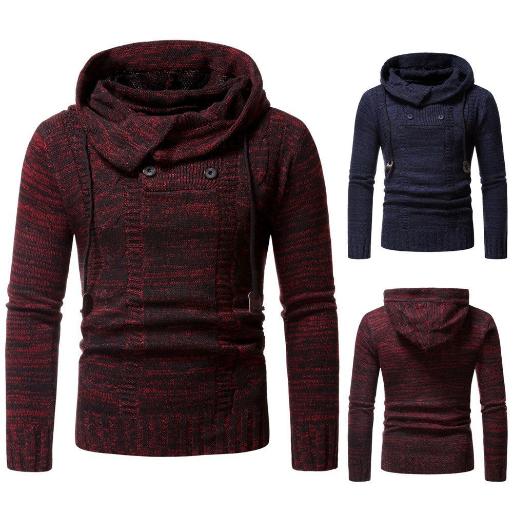 Herren modischer Strickpullover mit kuscheligem Kapuzenkragen und dekorativen Knopfdetails Drune
