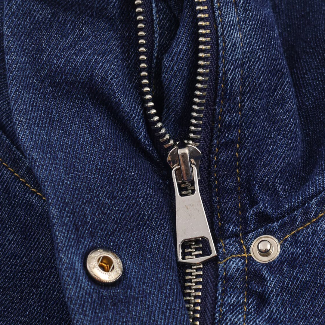 Damen modische Denimjacke mit hohem Kragen und seitlichen Taschen Drune