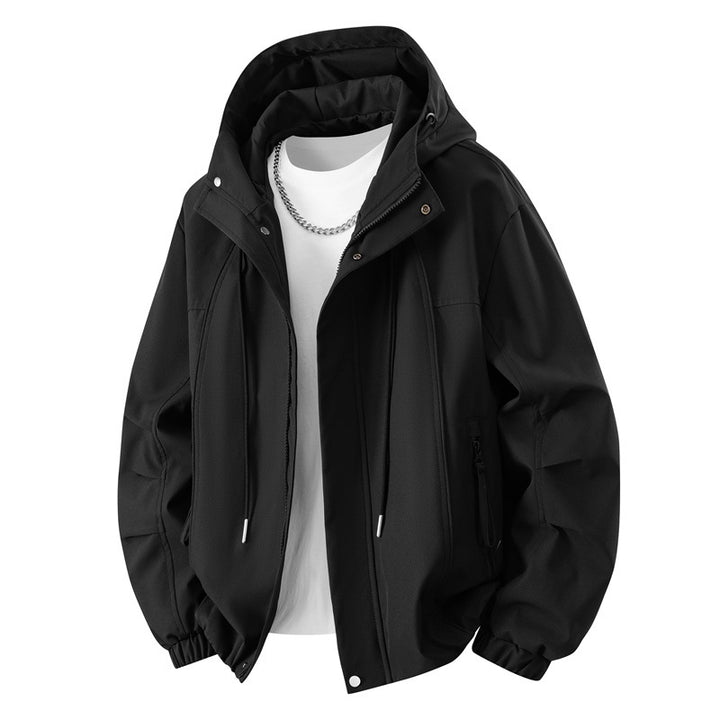 Herren Minimalistische Tech-Kapuzenjacke mit mattierter Oberfläche, Kordelzug & verdeckten Reißverschlusstaschen Drune