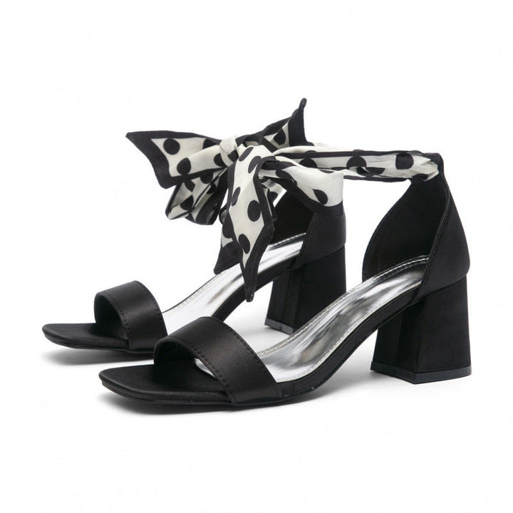Damen elegante Sandalen mit modischer Schleifenverzierung und komfortablem Blockabsatz Drune