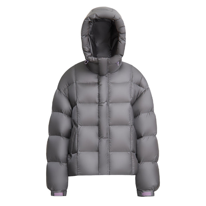 Damen Kurze Boxy‑Steppjacke mit Oversize‑Ärmeln, hohem Thermokragen und Kapuze Drune