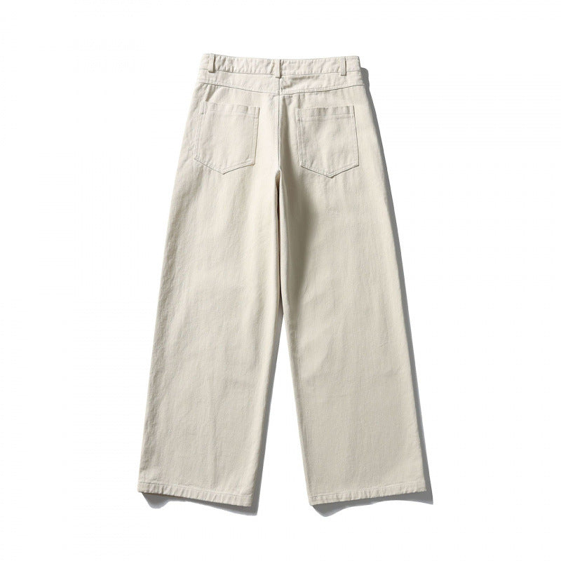 Damen Palazzo-Jeanshose mit hoher Taille, weitem Bein und Ziernähten Drune