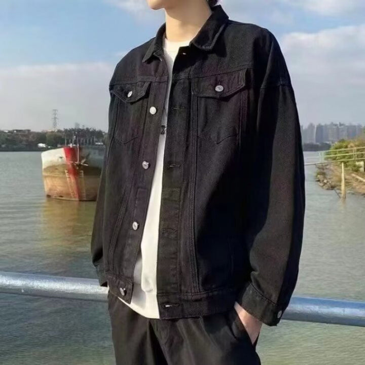 Herren lässige Oversized Denimjacke mit modischen Details Drune