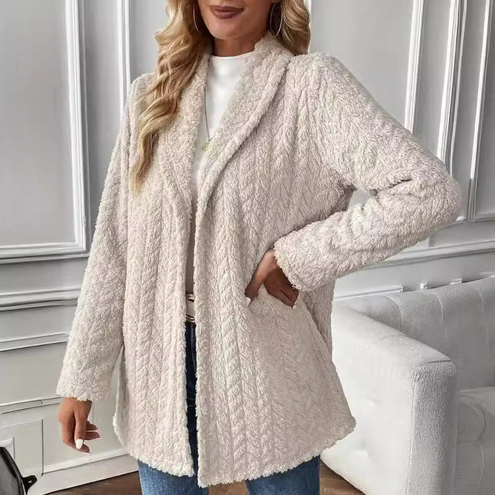 Damen Elegante und lässige Plüsch-Jacke mit strukturiertem Design Drune