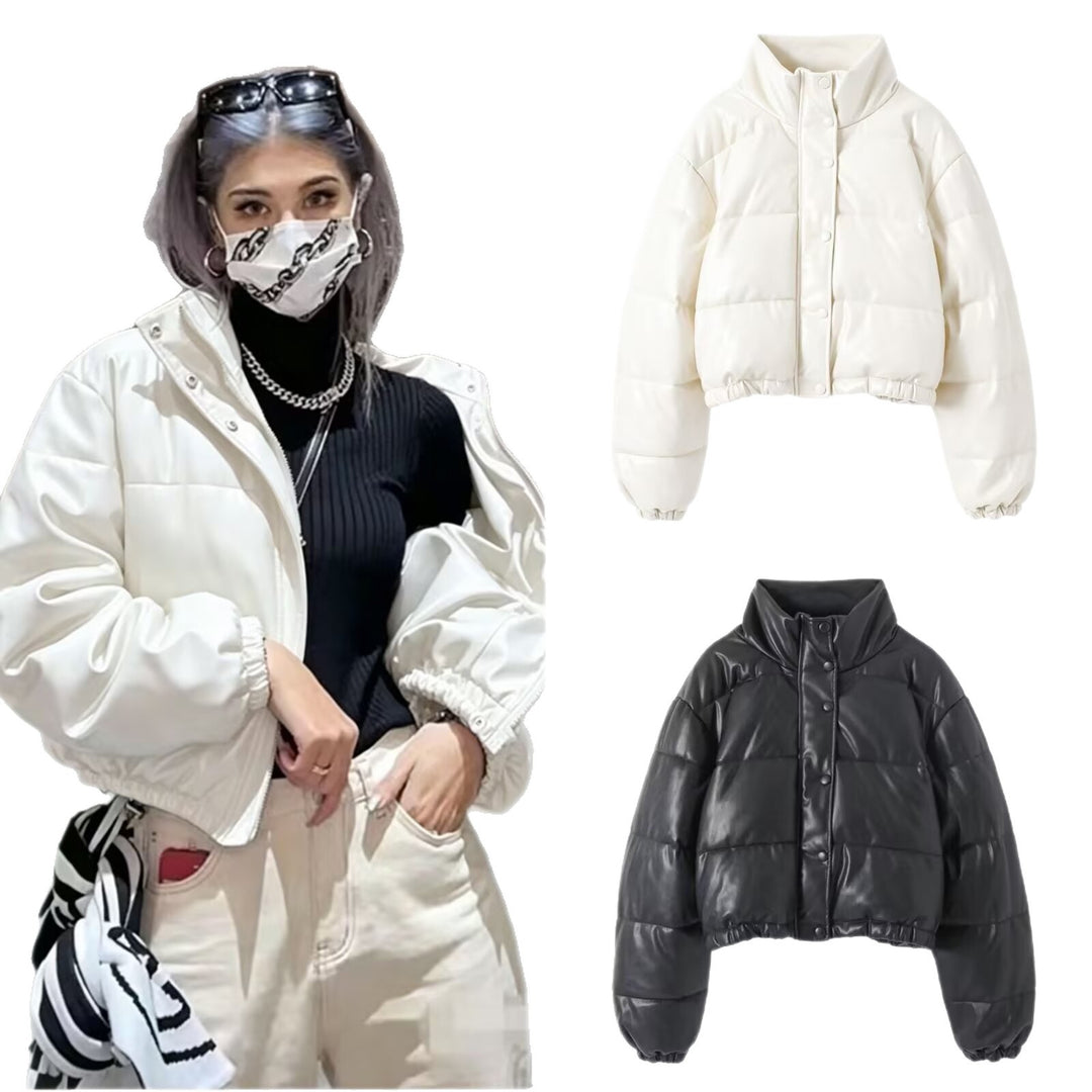 Damen Kurze wattierte Blousonjacke im Boxy-Look mit Stehkragen und elastischem Saum Drune