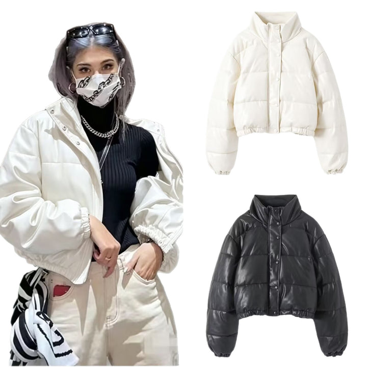 Damen Kurze wattierte Blousonjacke im Boxy-Look mit Stehkragen und elastischem Saum Drune