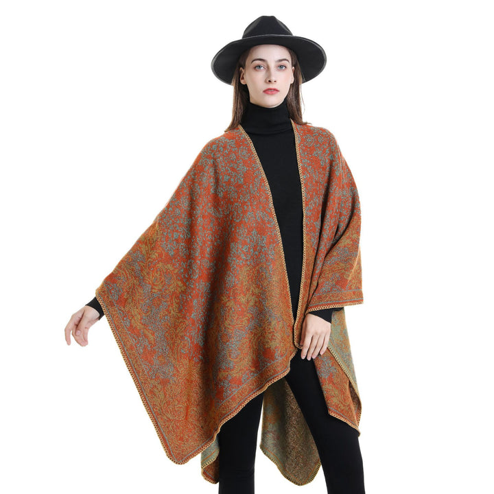 Damen Strickponcho im Ethno-Jacquard mit offenem Fall Drune