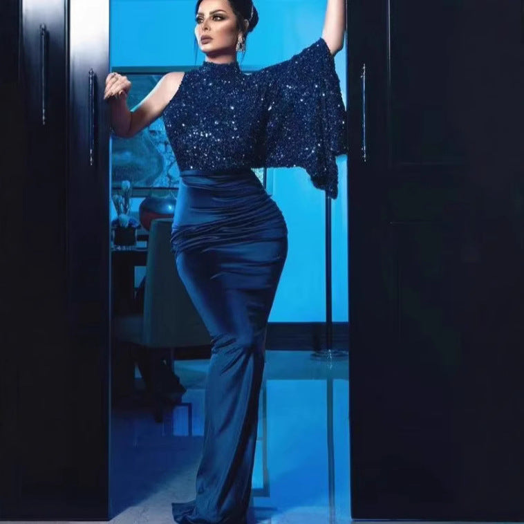 Damen Glamouröses Abendkleid mit funkelndem Oberteil und elegantem Schimmer Drune