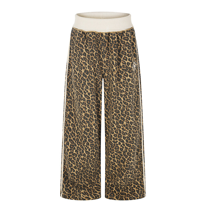 Damen weite Palazzo-Jogginghose mit Leopardenprint und elastischem Rippbund Drune