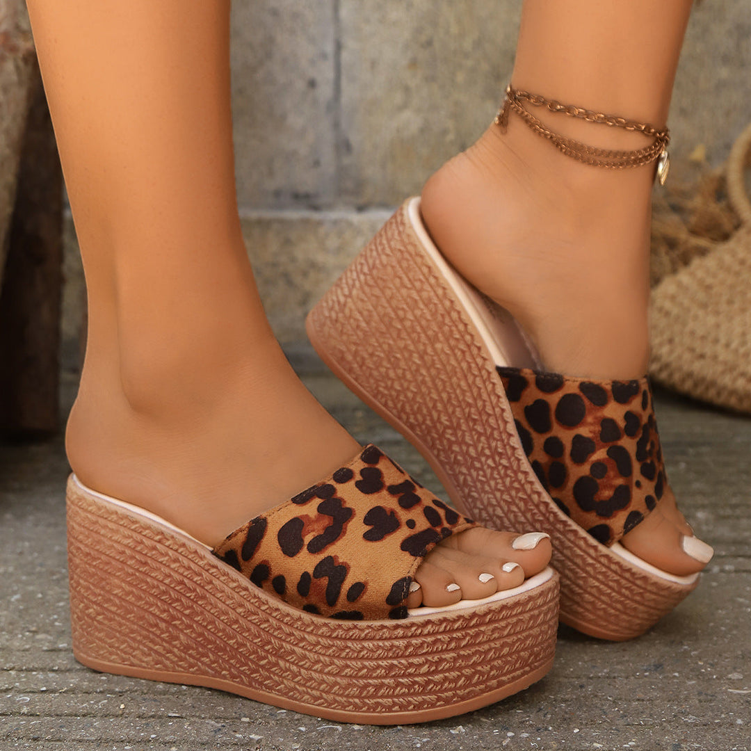 Damen Keil-Sandalen mit Leopardenmuster und gepolsterter Sohle Drune