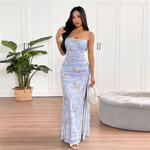 Damen Maxikleid im romantischen Floral-Design mit verstellbaren Trägern Drune