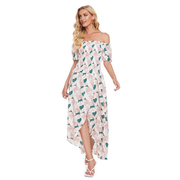Damen Maxi-Kleid mit schulterfreiem Design und floralen Rüschendetails Drune