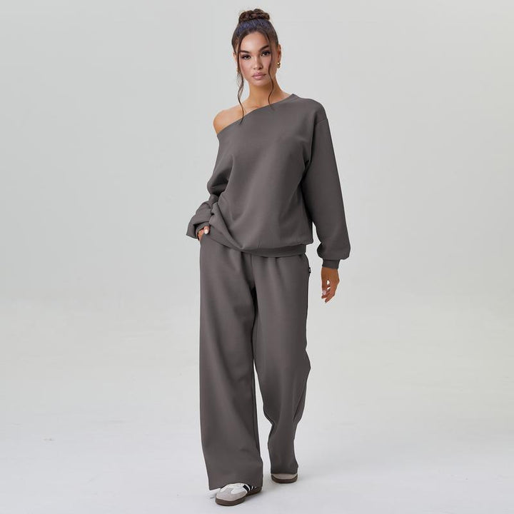 Damen nan legeres Lounge-Set mit einseitigem Schulterdetail und weiter Jogginghose Drune
