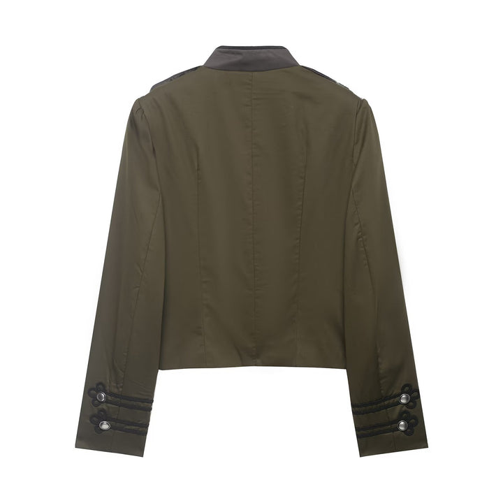 Damen Militärinspirierte Kurzjacke mit Zierkordeln, Stehkragen und Epauletten Drune