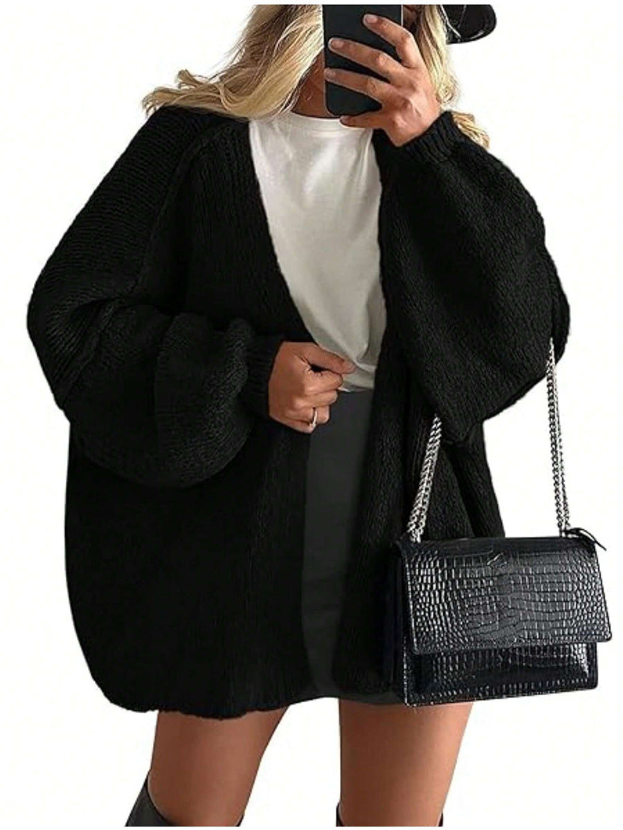 Damen Oversize Strickcardigan mit Ballonärmeln und offener Front Drune