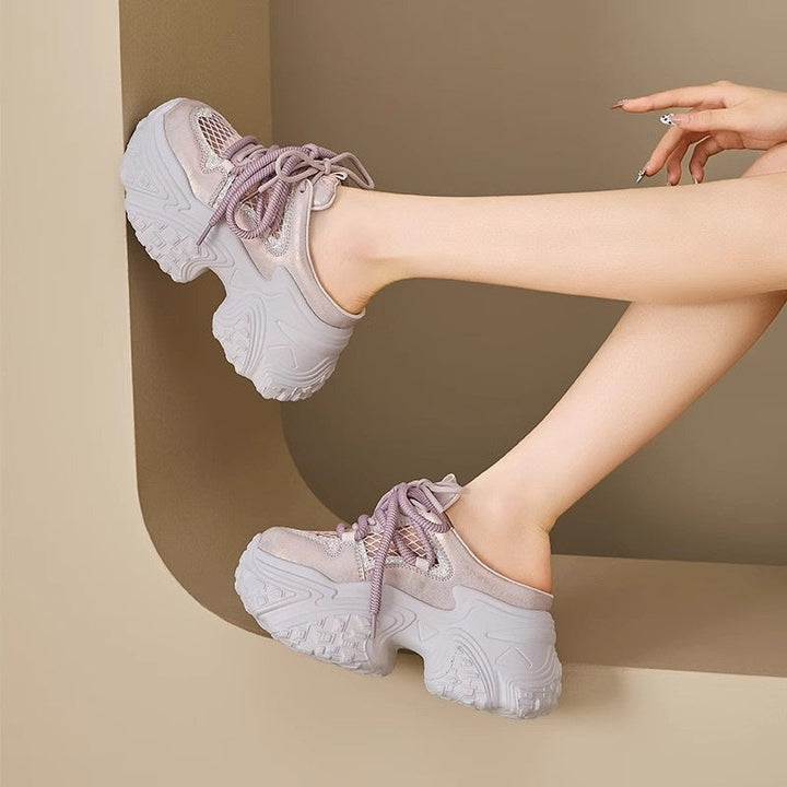 Damen Sportliche Sneakers mit hohem Plateau und atmungsaktiver Netzstruktur Drune