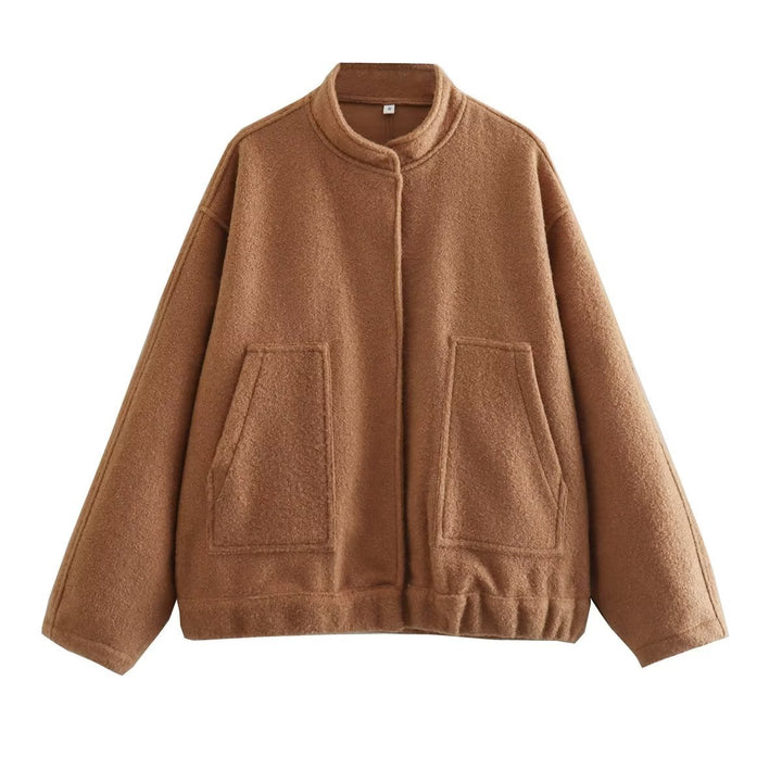 Damen nan boxy Wollmix-Blouson mit Stehkragen, verdeckter Frontleiste, Eingrifftaschen und elastischem Saum Drune