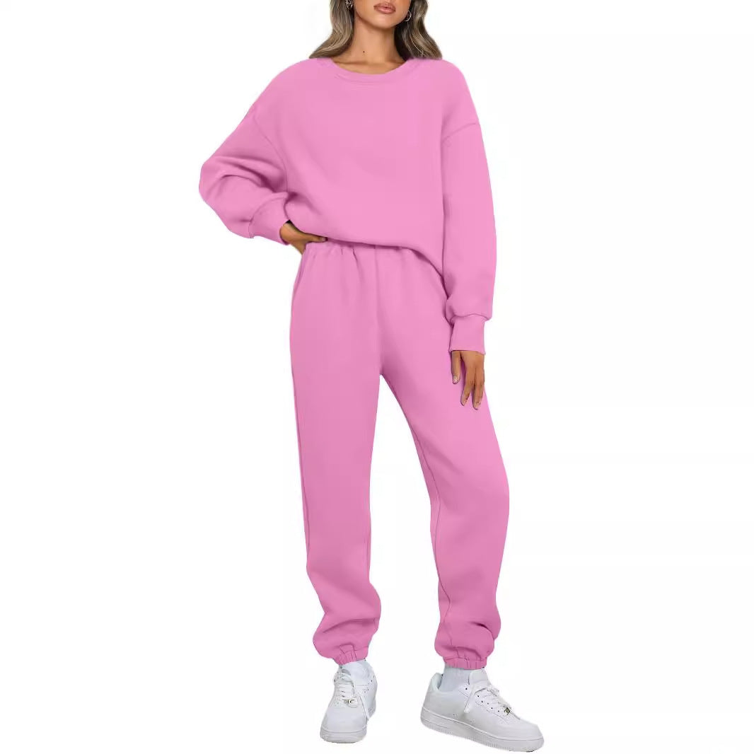 Damen nan zweiteiliges Comfort-Loungewear-Set mit oversized Rundhals, hochgeschnittener Jogginghose und elastischem Knöchelbund Drune