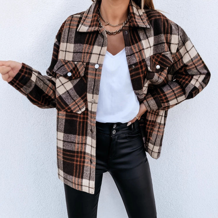 Damen Karierte Overshirtjacke mit lässigem Schnitt und praktischen Taschen Drune