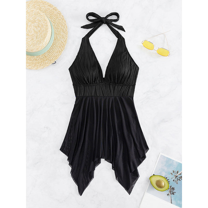 Damen Eleganter Wickel-Badeanzug mit tiefem V-Ausschnitt und Chiffonrock Drune