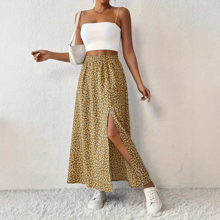 Damen Maxirock mit elegantem Schlitz und floralem Muster Drune