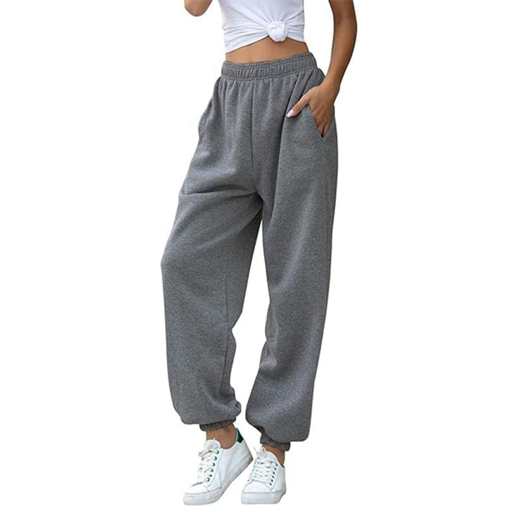 Damen nan weite High-Waist Jogginghose aus weichem Fleece mit elastischem Bund, Eingrifftaschen und engen Saumbündchen Drune