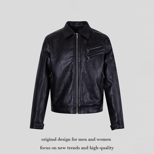Herren Taillierte Bikerjacke aus Lederimitat mit Hemdkragen, Reißverschluss und diagonalen Brusttaschen Drune