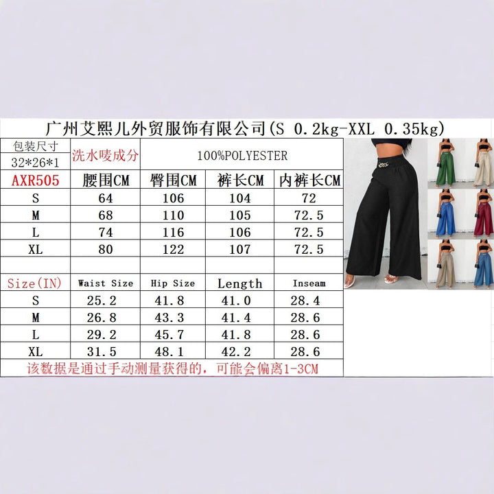 Damen Weite Leinenoptik-Hose mit hohem Smokbund und dekorativer Kettenapplikation Drune