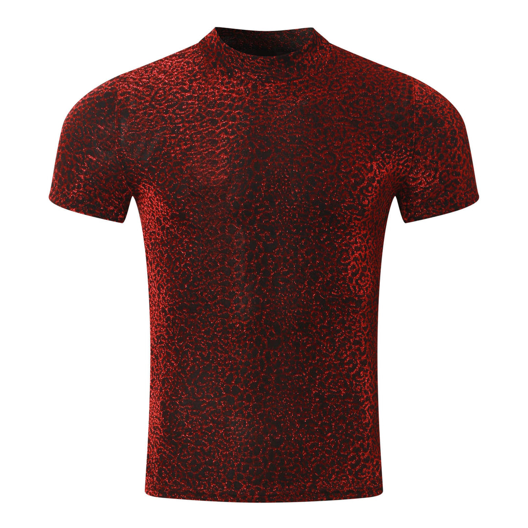Damen nan schimmerndes Kurzarmshirt mit hohem Rundhalsausschnitt und strukturierter Animal-Print-Optik Drune