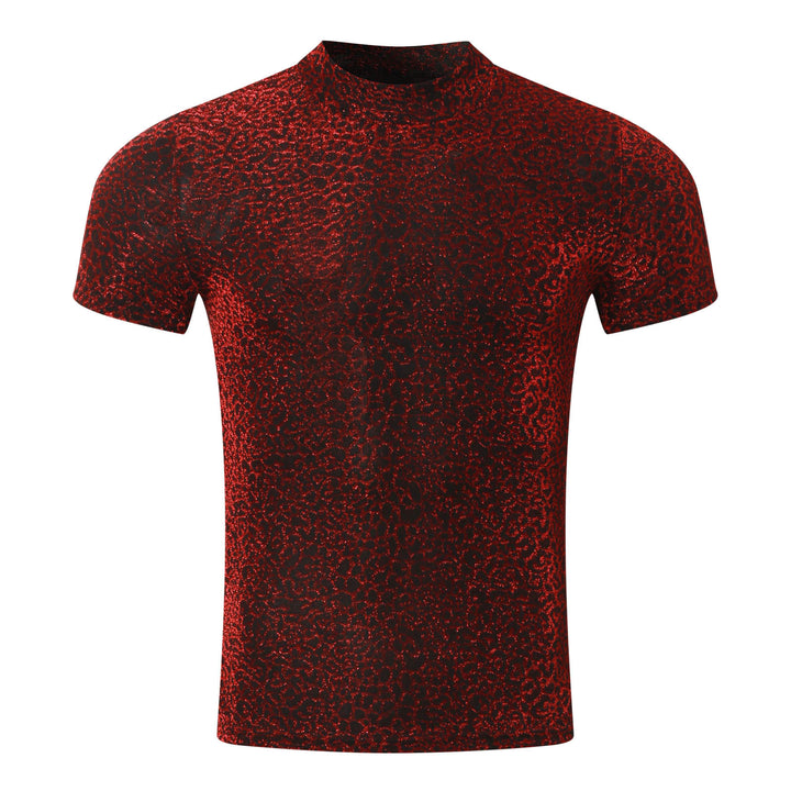 Damen nan schimmerndes Kurzarmshirt mit hohem Rundhalsausschnitt und strukturierter Animal-Print-Optik Drune