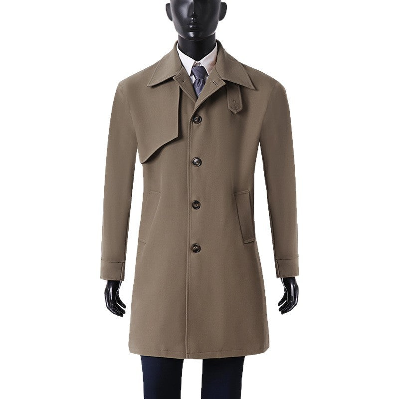 Herren Moderner minimalistischer Trenchcoat mit asymmetrischer Schulterklappe und knielanger Silhouette Drune
