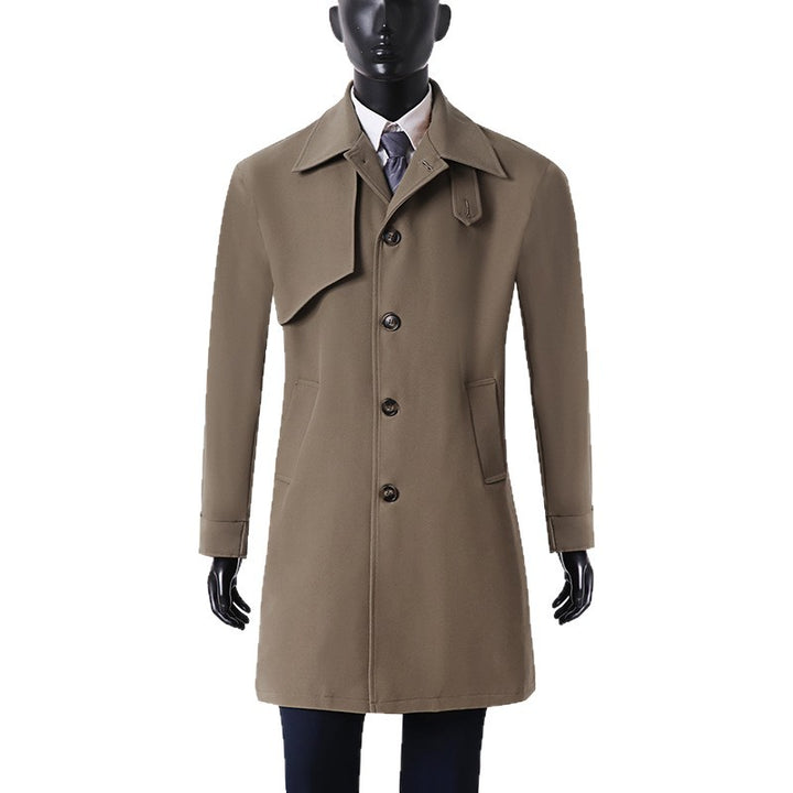Herren Moderner minimalistischer Trenchcoat mit asymmetrischer Schulterklappe und knielanger Silhouette Drune