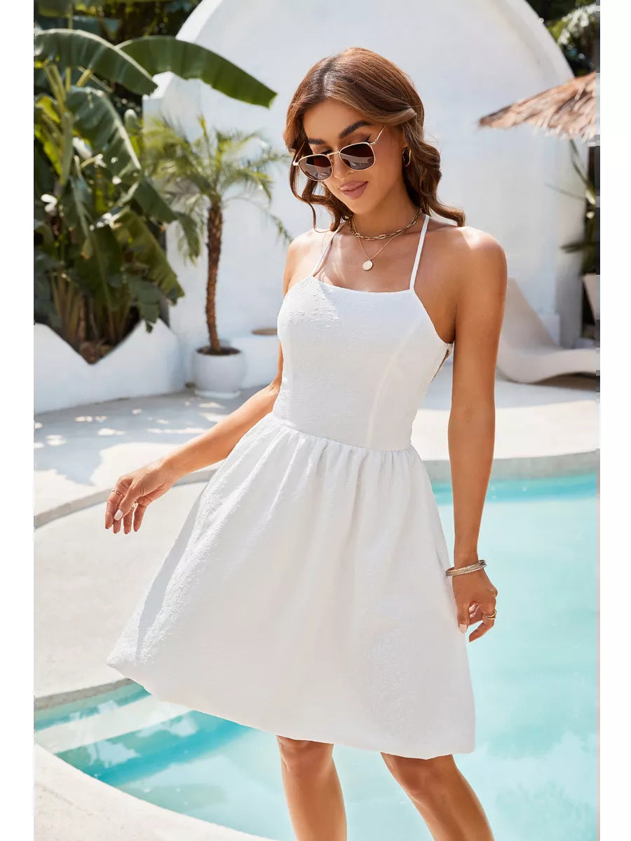Damen sommerliches Strandkleid mit schulterfreiem Design und elegantem Rock Drune