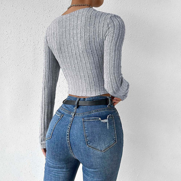 Damen cropped Oberteil mit zeitlosem Twist-Design und langen Ärmeln Drune