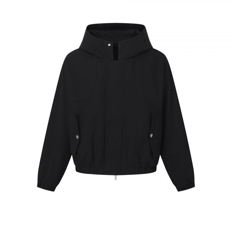 Damen Kurz geschnittene Kapuzen-Blousonjacke mit strukturiertem Gewebe, Pattentaschen und elastischem Saum Drune