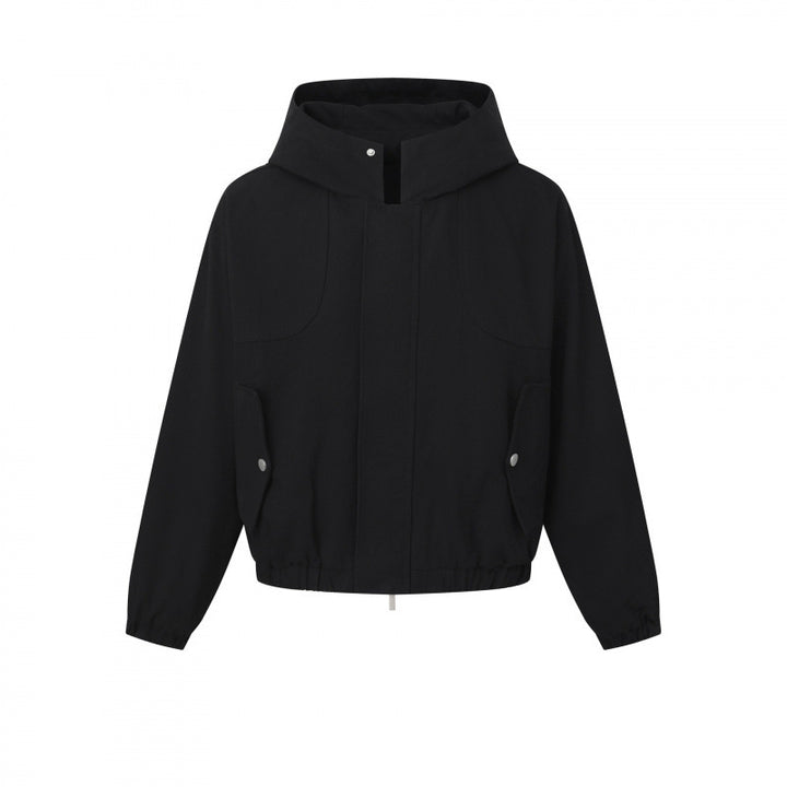 Damen Kurz geschnittene Kapuzen-Blousonjacke mit strukturiertem Gewebe, Pattentaschen und elastischem Saum Drune